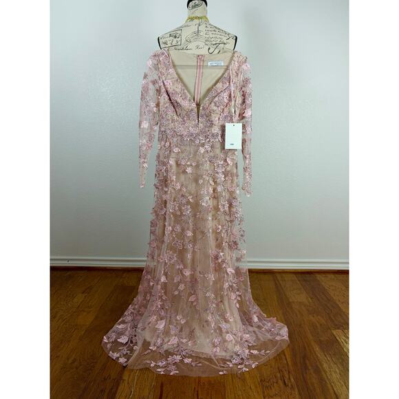 B58 Mac Duggal Floral Long Gown Womens 8 Modest Wedding Garden Coquette Gala - Picture 3 of 11